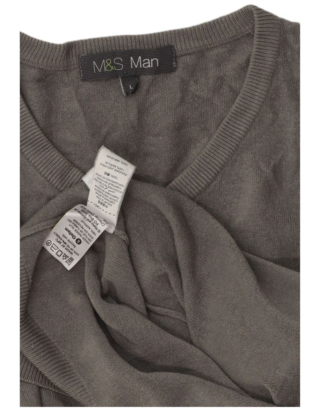 Suéter masculino Marks & Spencer com decote em V grande acrílico cinza