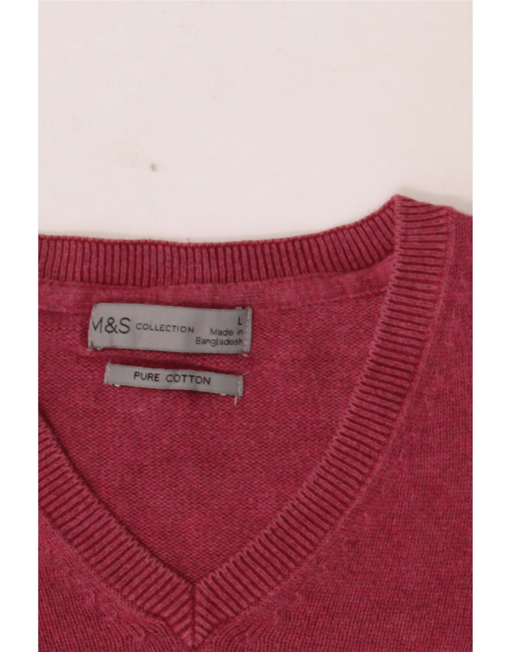 MARKS & SPENCER Suéter masculino com decote em V grande algodão rosa