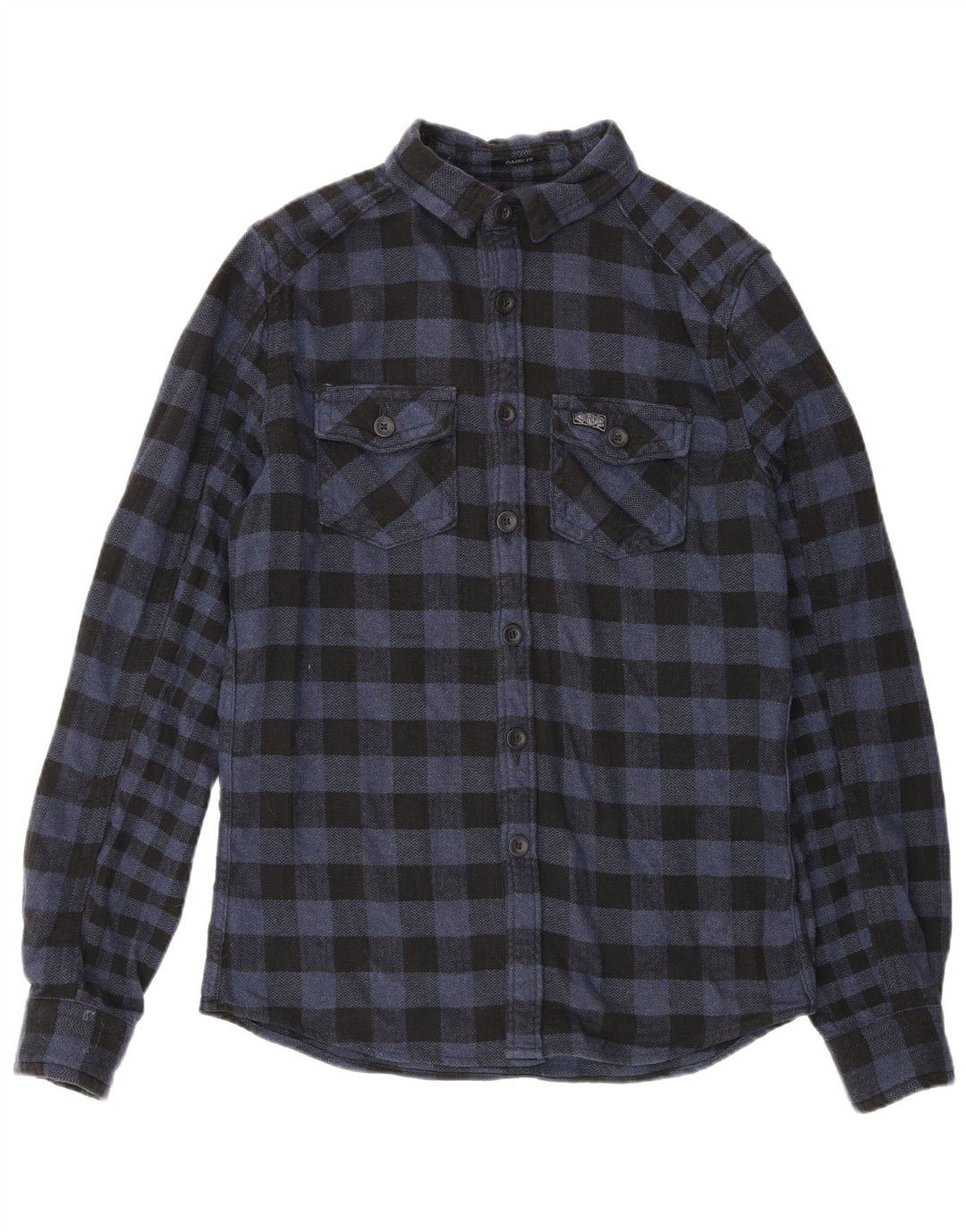 Camisa masculina de flanela Superdry pequena algodão xadrez azul marinho