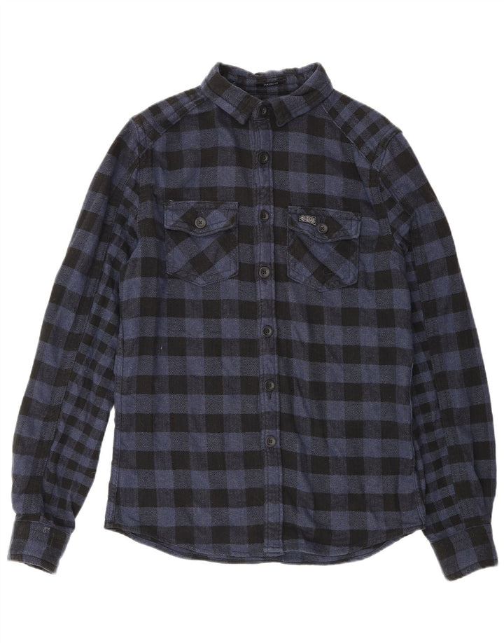 Camisa masculina de flanela Superdry pequena algodão xadrez azul marinho
