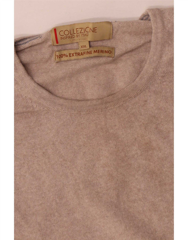 Suéter masculino Marks & Spencer com gola redonda 2XL lã Merino bege
