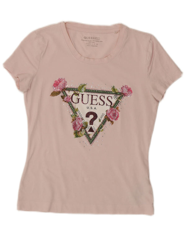 Camiseta feminina Guess com estampa gráfica UK 10 pequeno algodão floral rosa