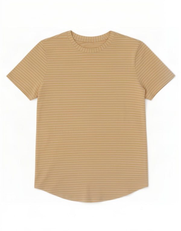 Camiseta feminina Lululemon UK 12 listrada bege média
