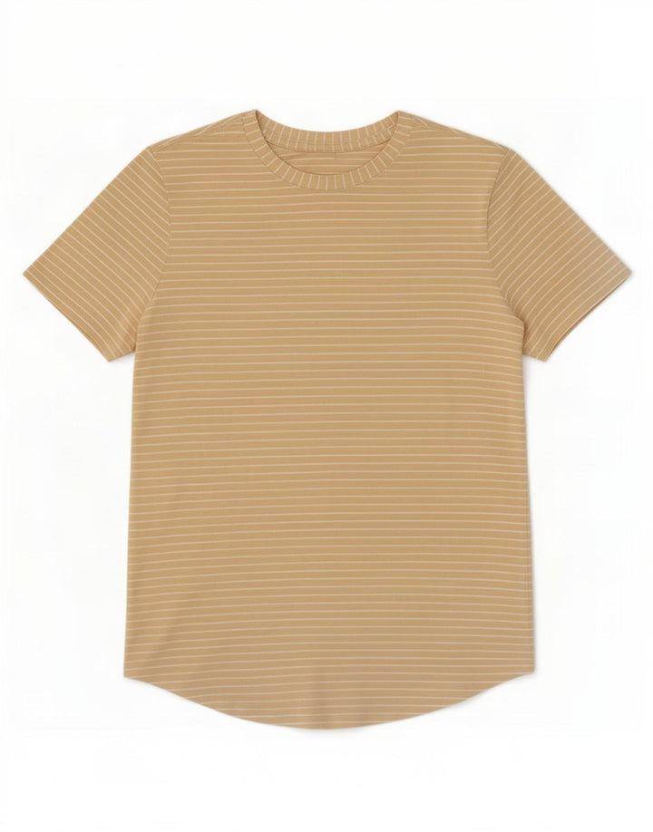 Camiseta feminina Lululemon UK 12 listrada bege média