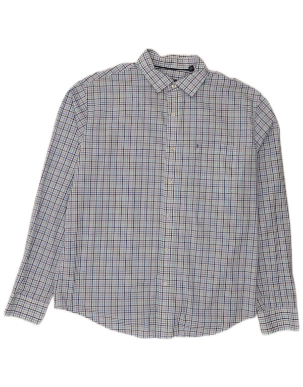 Camisa masculina Izod tamanho 16 1/2 grande algodão xadrez azul