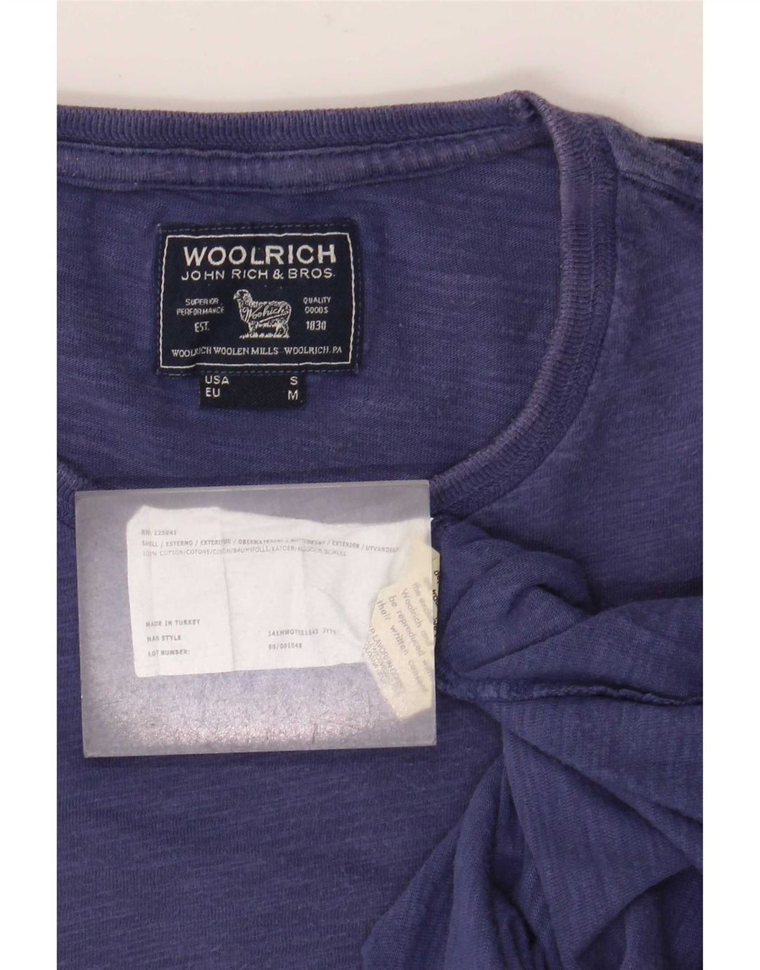 Camiseta masculina Woolrich Top de algodão azul médio