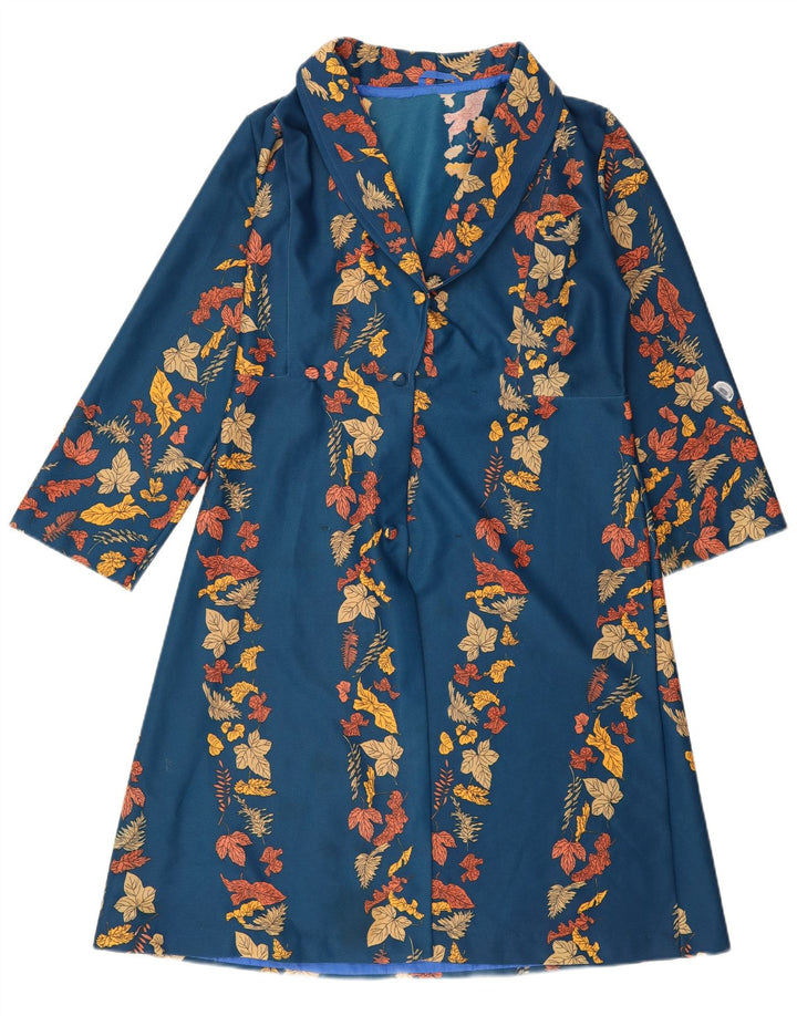 Vestido feminino vintage UK 14 floral azul médio