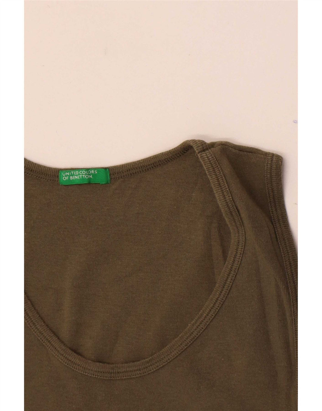 Top de colete gráfico feminino Benetton UK 8 pequeno caqui