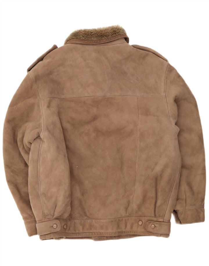Jaqueta militar masculina vintage de shearling IT 52 XL bege
