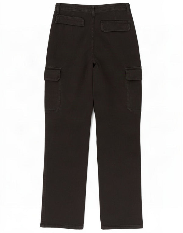 Zara Calça cargo reta feminina EU 38 Pequeno W28 L30 Algodão preto