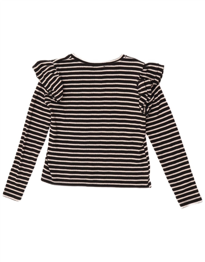 Zara Womens Crop Top Manga Longa Reino Unido 12 Médio Preto Listrado
