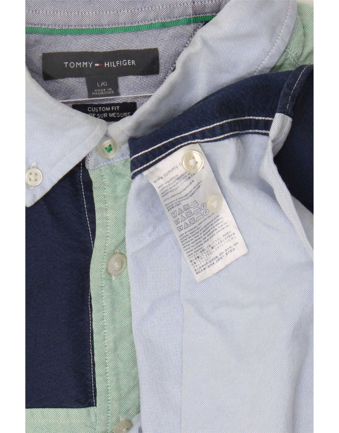 Camisa masculina de manga curta Tommy Hilfiger grande bloco colorido azul marinho