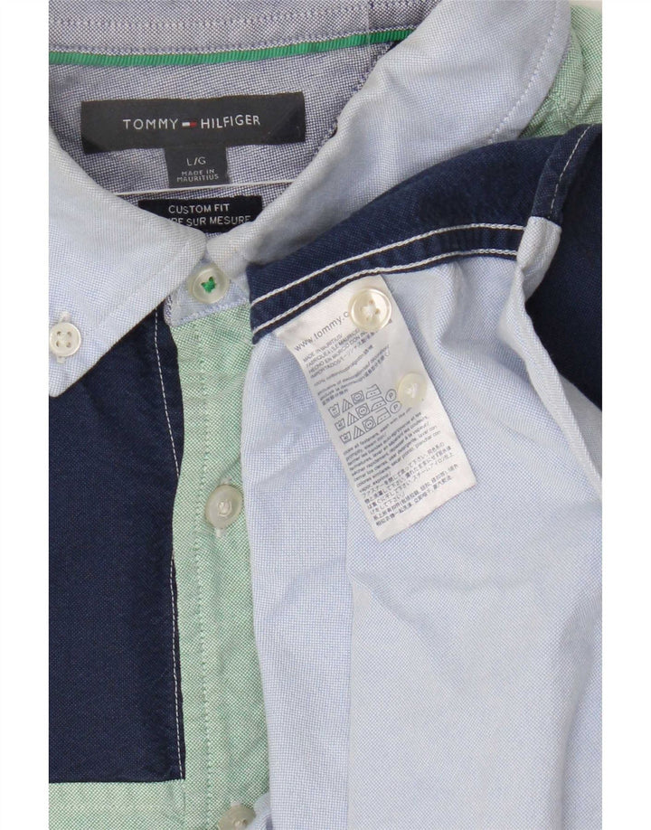 Camisa masculina de manga curta Tommy Hilfiger grande bloco colorido azul marinho