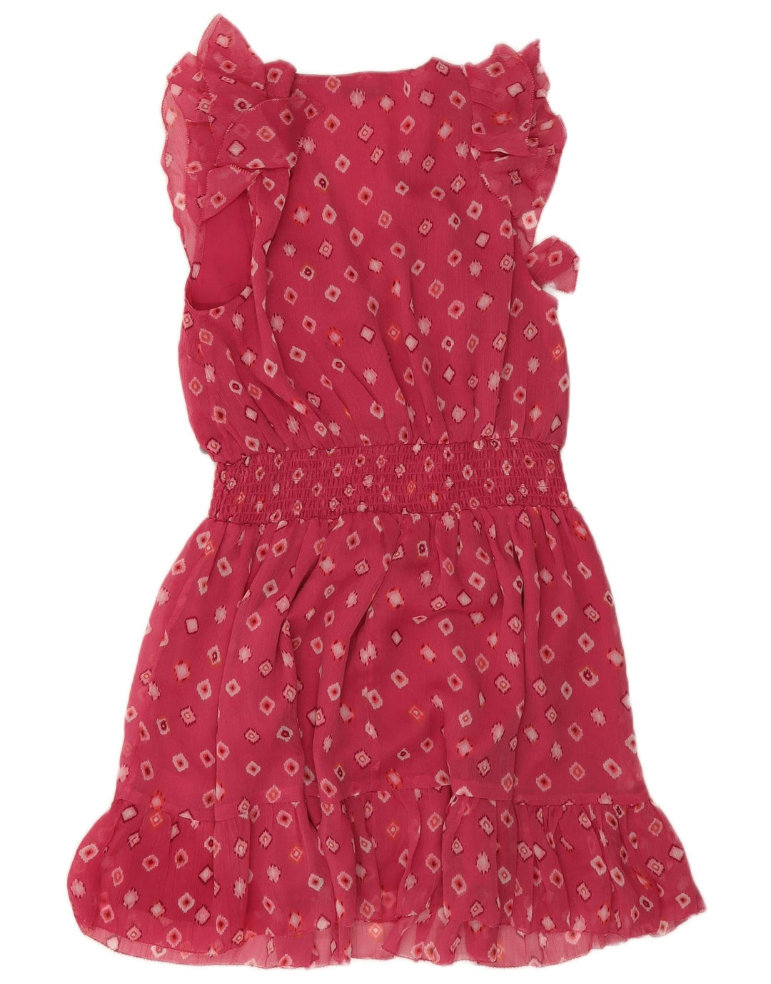PEPE Jeans Vestido Império Feminino UK 10 Poliéster Geométrico Rosa Pequeno