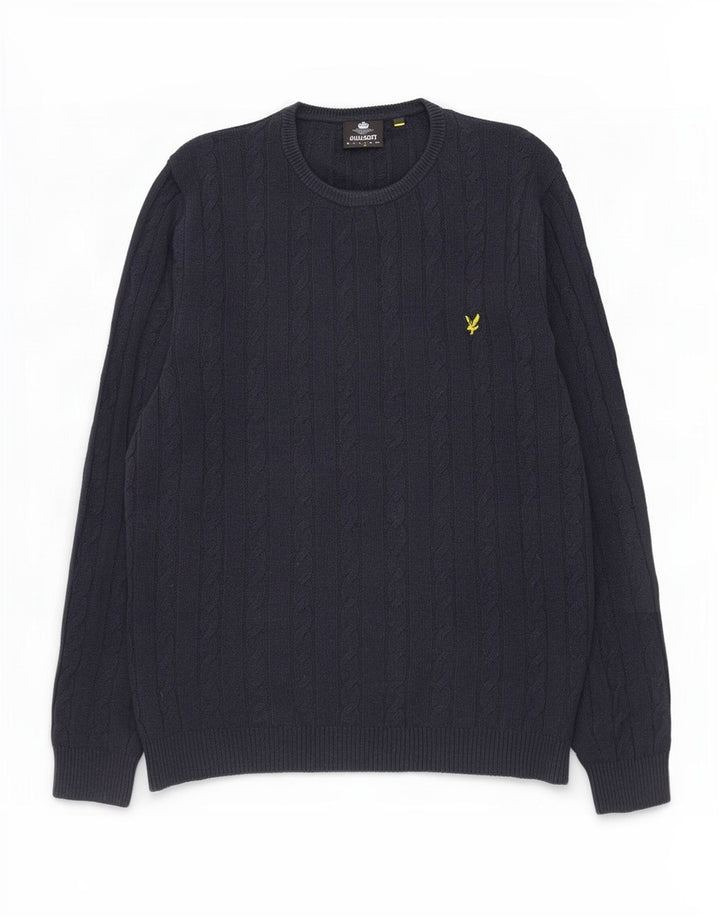 Suéter masculino Lyle & Scott com gola redonda, grande algodão azul marinho