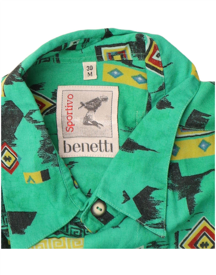 Camisa masculina de manga curta Benetti tamanho 39 viscose geométrica verde médio