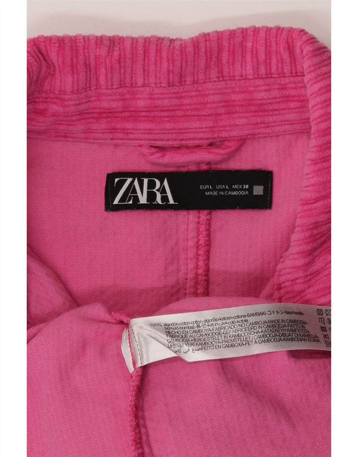 Jaqueta feminina de veludo cotelê Zara UK 16 grande algodão rosa