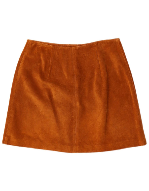 Saia vintage feminina camurça linha A IT 42 médio W26 couro marrom