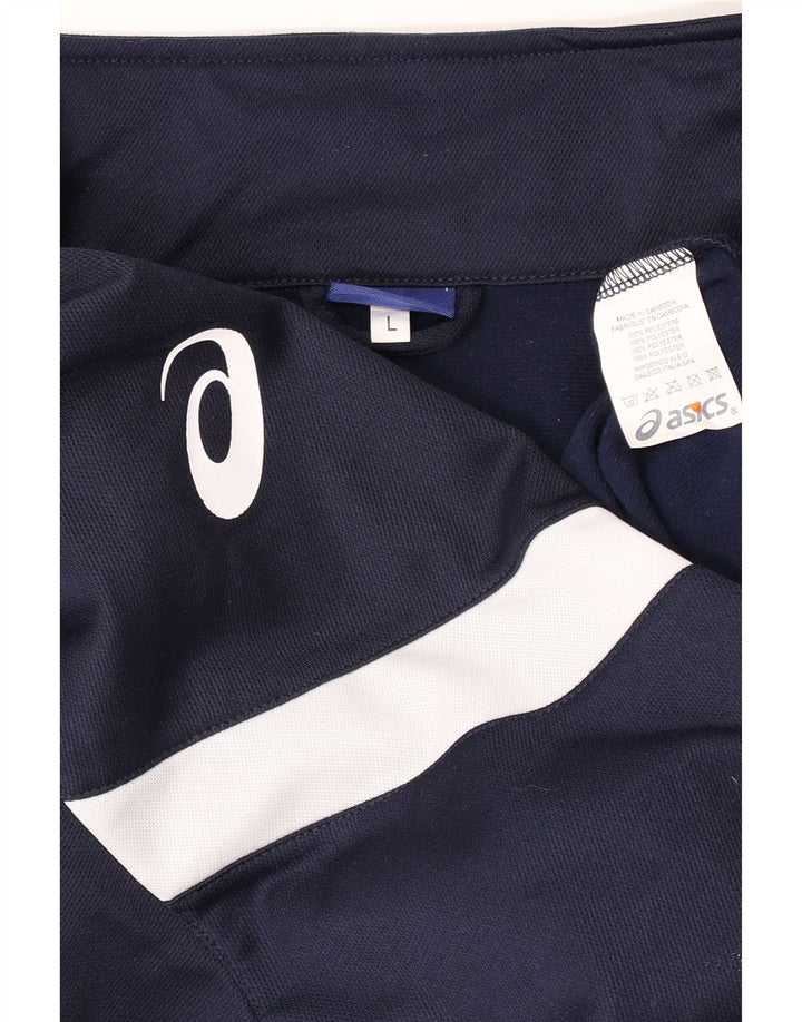 Jaqueta ASICS masculina com agasalho gráfico grande bloco colorido azul marinho