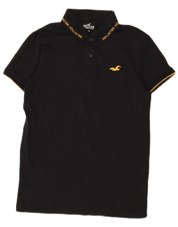 Camisa polo masculina Hollister pequena de algodão preto