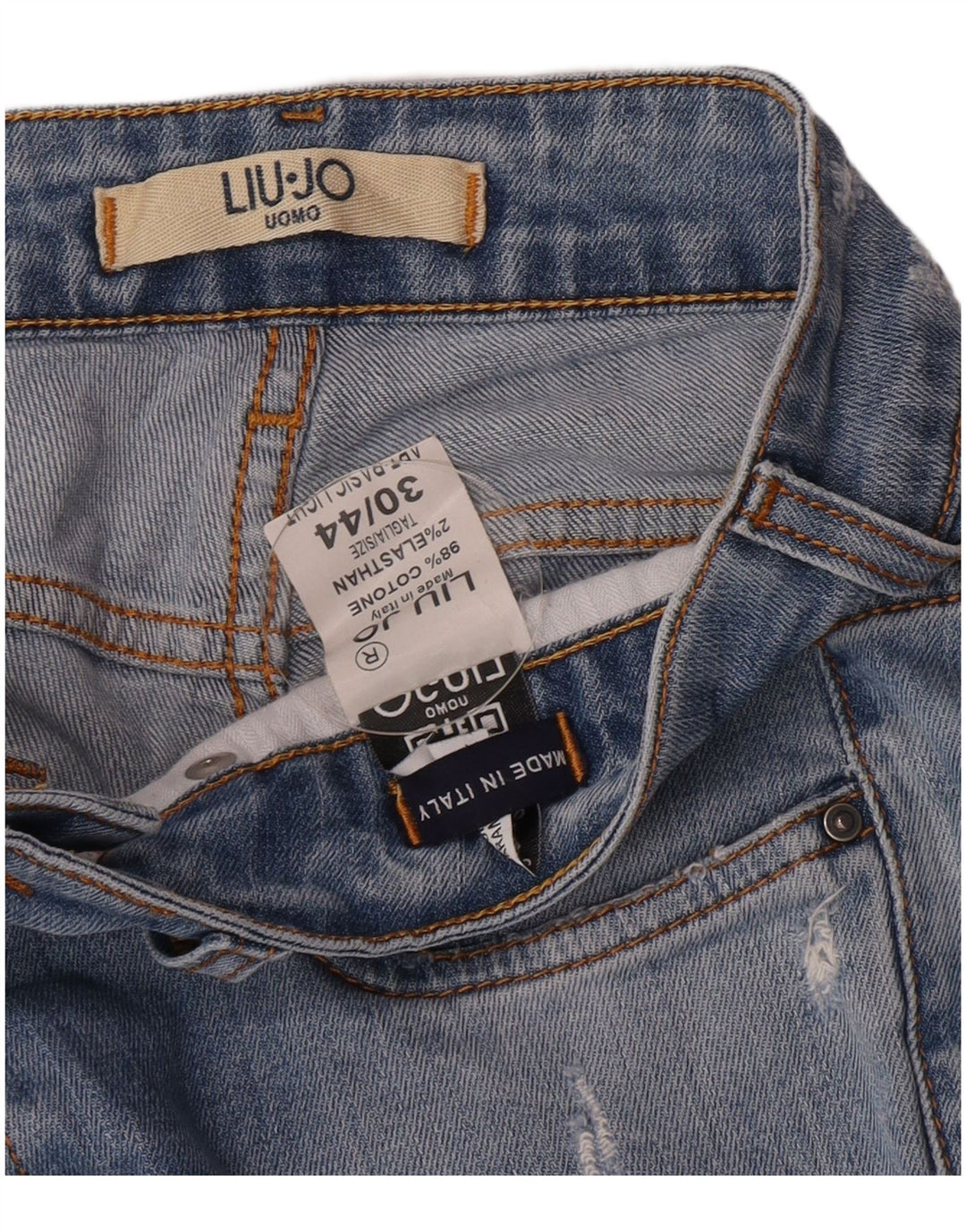 Liu Jo Calça jeans masculina desgastada W30 L32 algodão azul