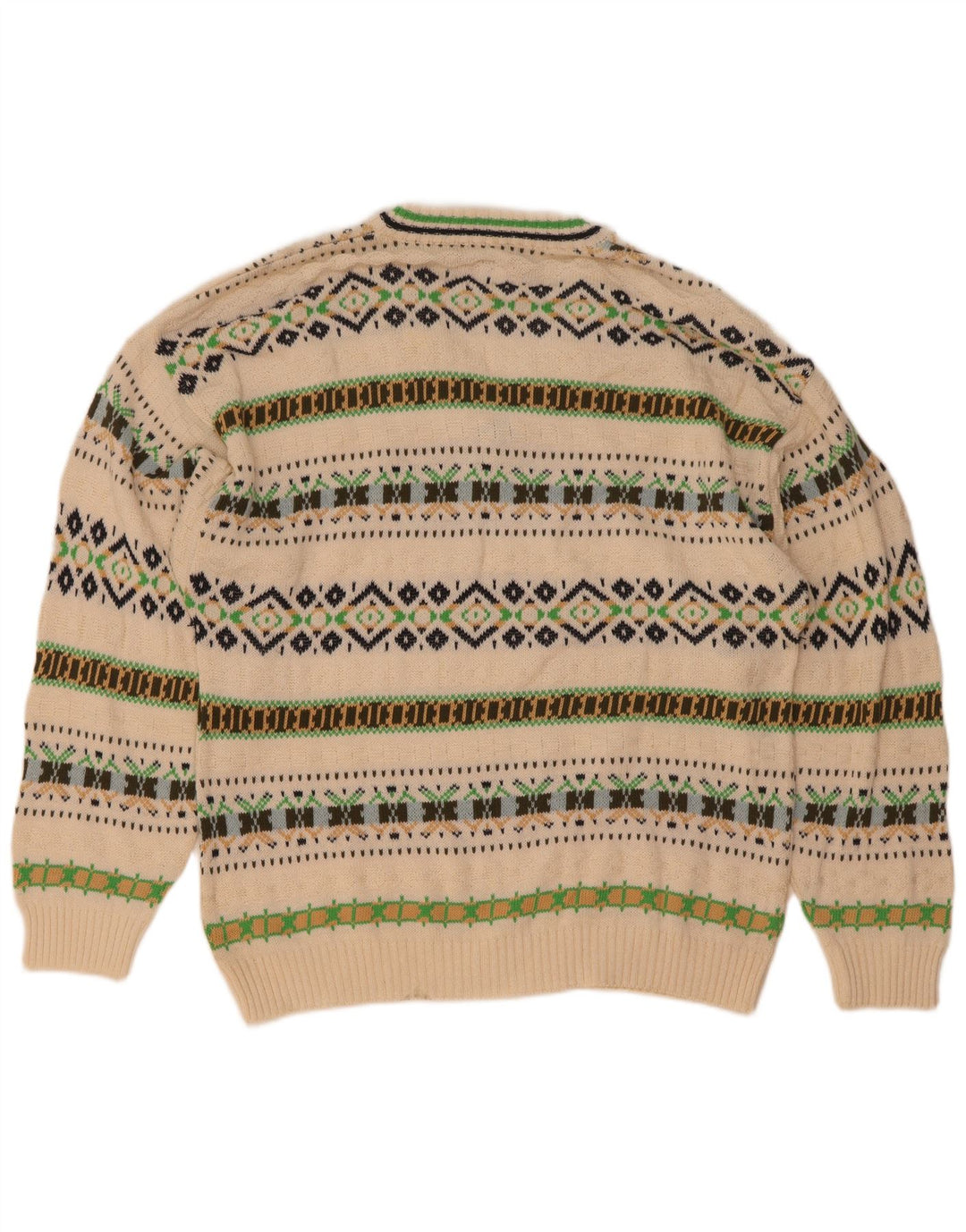 Suéter masculino vintage com decote em V, algodão geométrico branco médio
