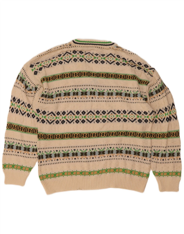 Suéter masculino vintage com decote em V, algodão geométrico branco médio