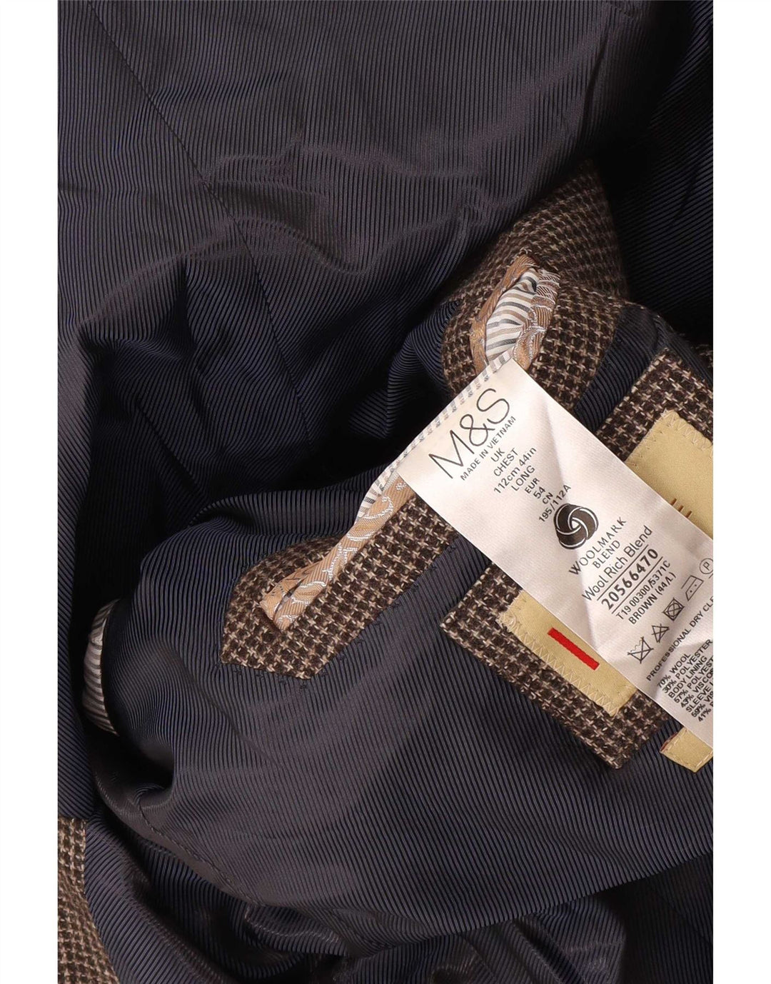 Jaqueta Blazer Longline Masculina Marks & Spencer Reino Unido 44 XL Marrom Houndstooth