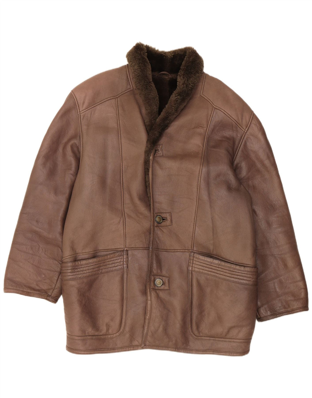 Jaqueta masculina vintage shearling IT 52 grande couro marrom