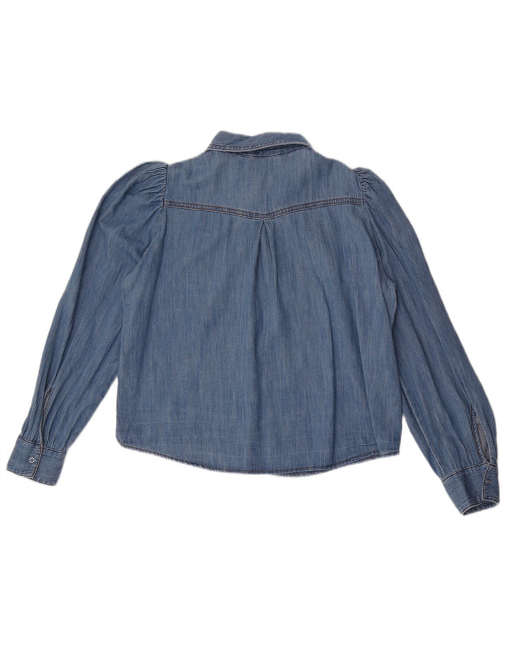 Camisa jeans feminina Zara Reino Unido 14 algodão azul médio
