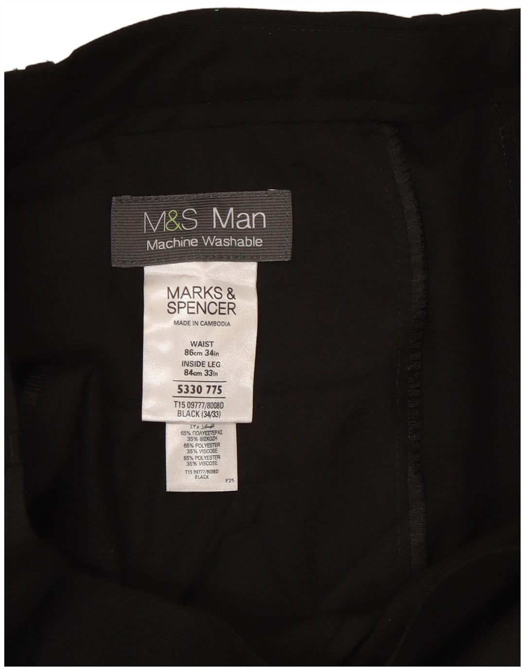 Calça Chino Cônica Masculina Marks & Spencer W34 L33 Poliéster Preto