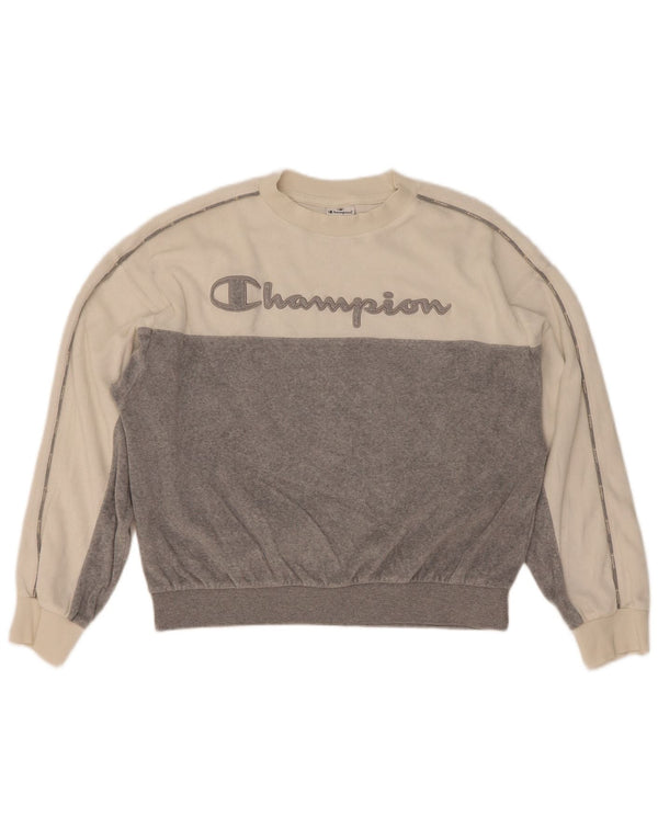 Champion feminino gráfico moletom jumper UK 14 médio branco colorblock