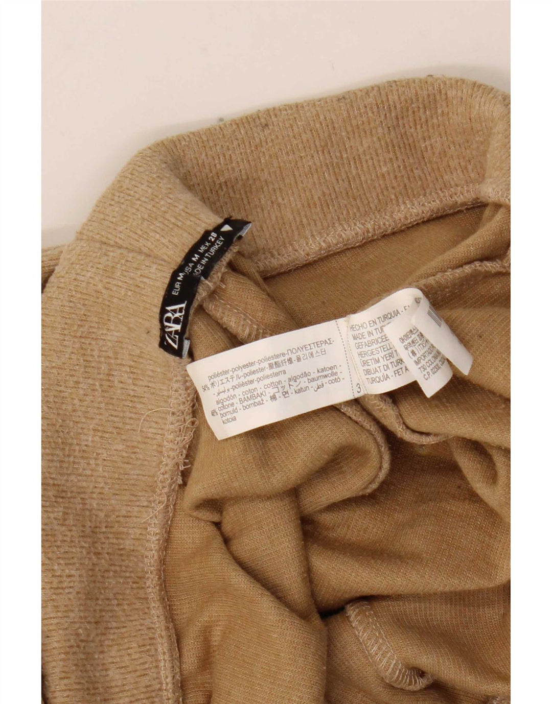 Calça de treino feminina Zara UK 12 poliéster bege médio