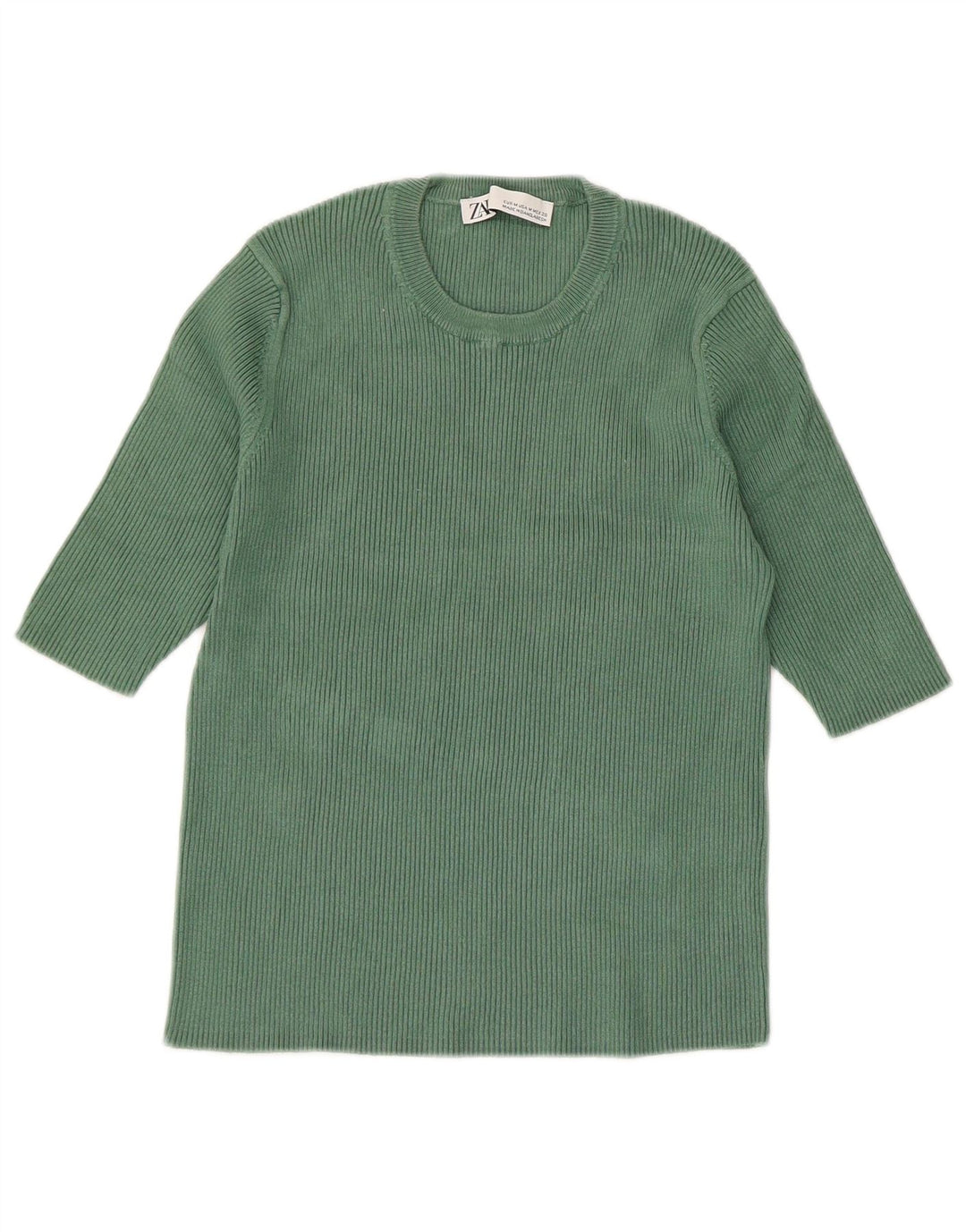 Suéter feminino Zara com gola redonda e manga 1/2 Reino Unido 14 viscose verde médio