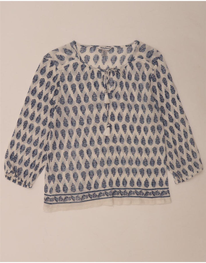 Blusa feminina TOMMY BAHAMA manga 3/4 Reino Unido 16 grande algodão paisley branco