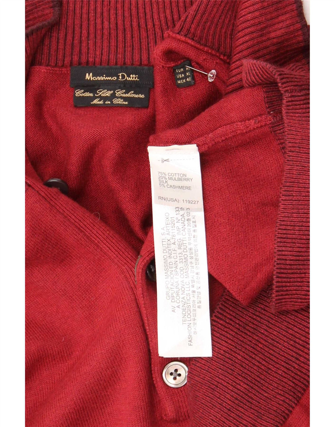 Suéter masculino Massimo Dutti com gola redonda e algodão Borgonha XL