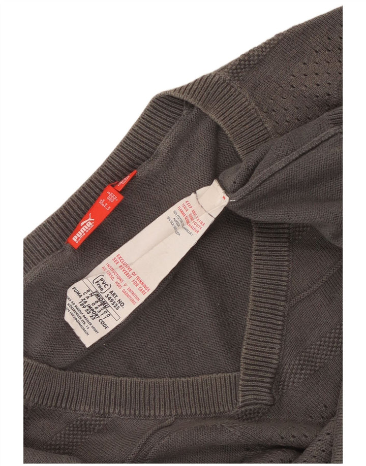 Suéter masculino Puma com decote em V grande algodão geométrico cinza