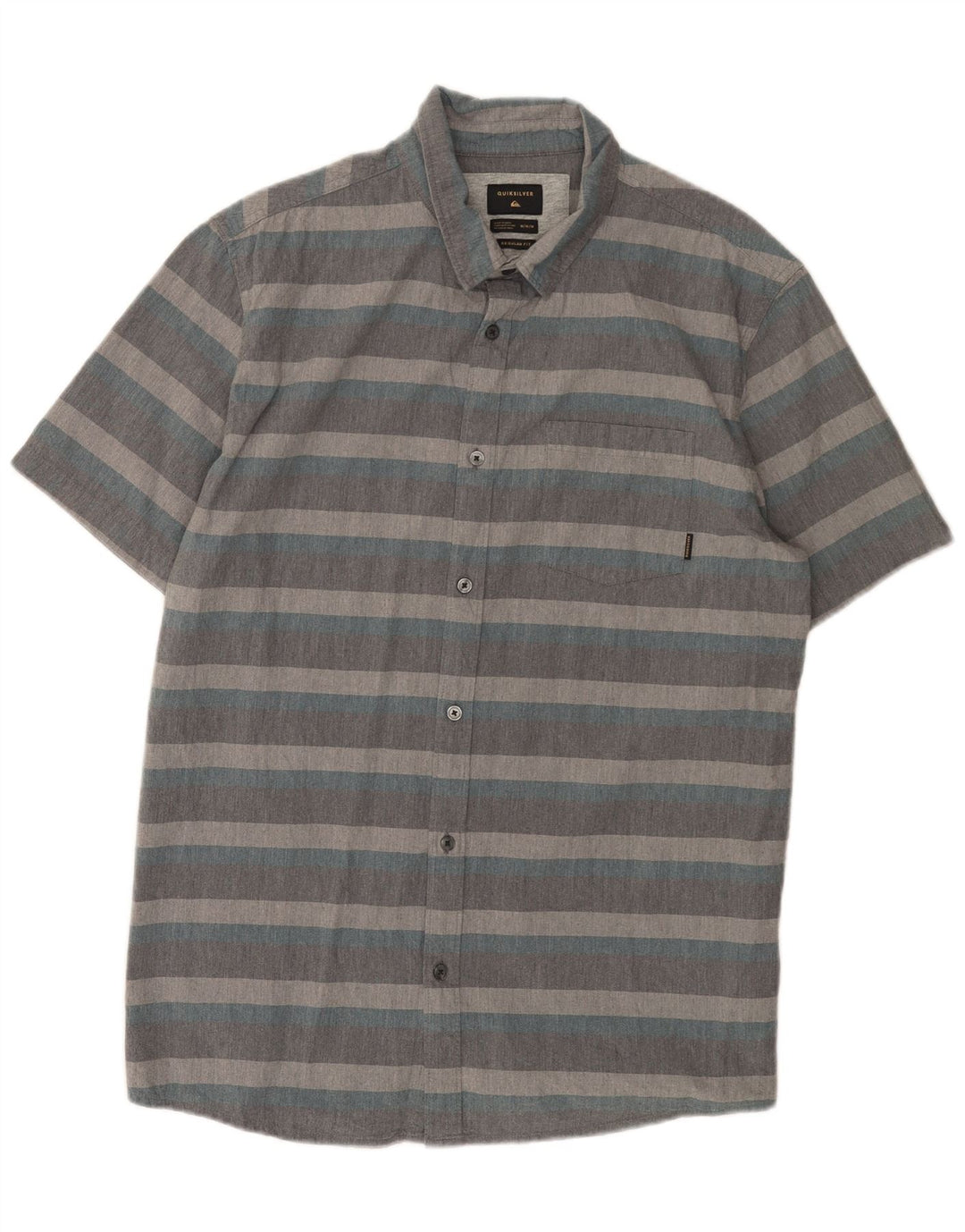 Camisa masculina Quiksilver manga curta regular fit algodão listrado cinza médio