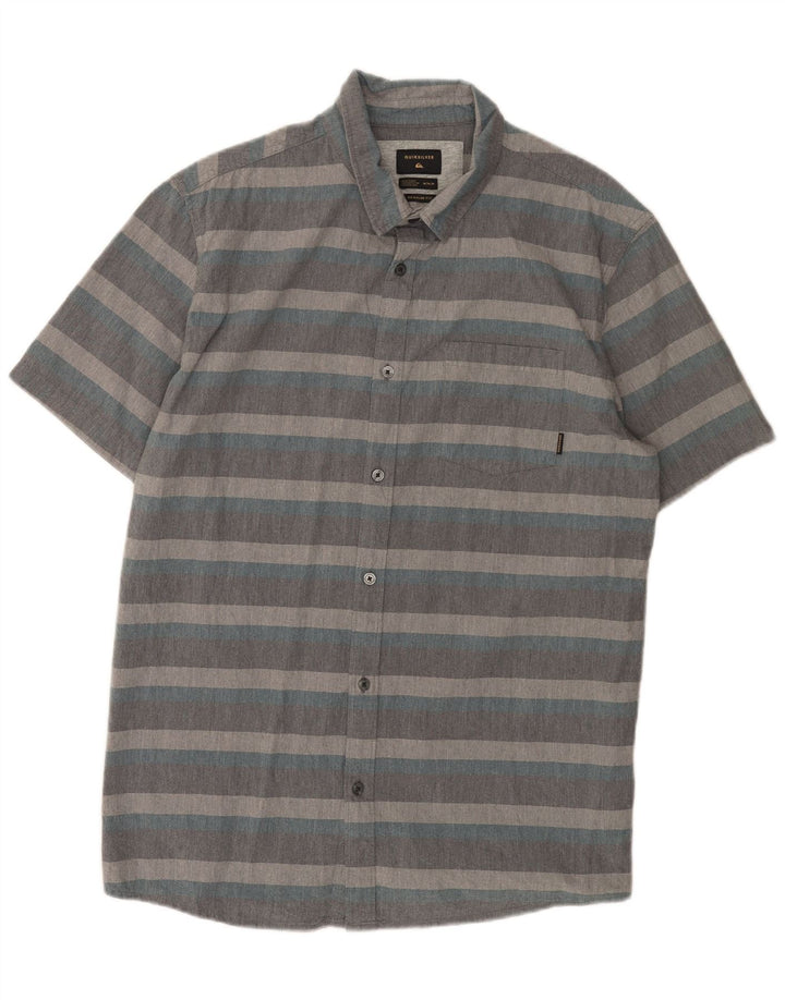 Camisa masculina Quiksilver manga curta regular fit algodão listrado cinza médio