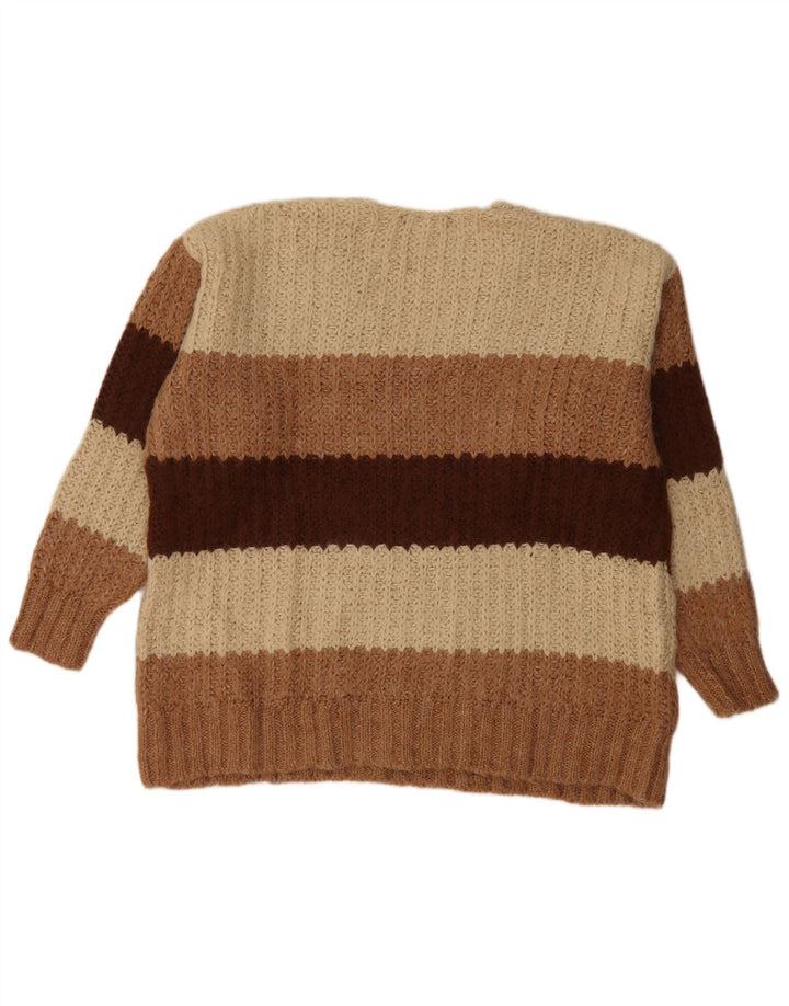 ZARA Suéter feminino oversized com decote em V Reino Unido 14 listrado bege médio