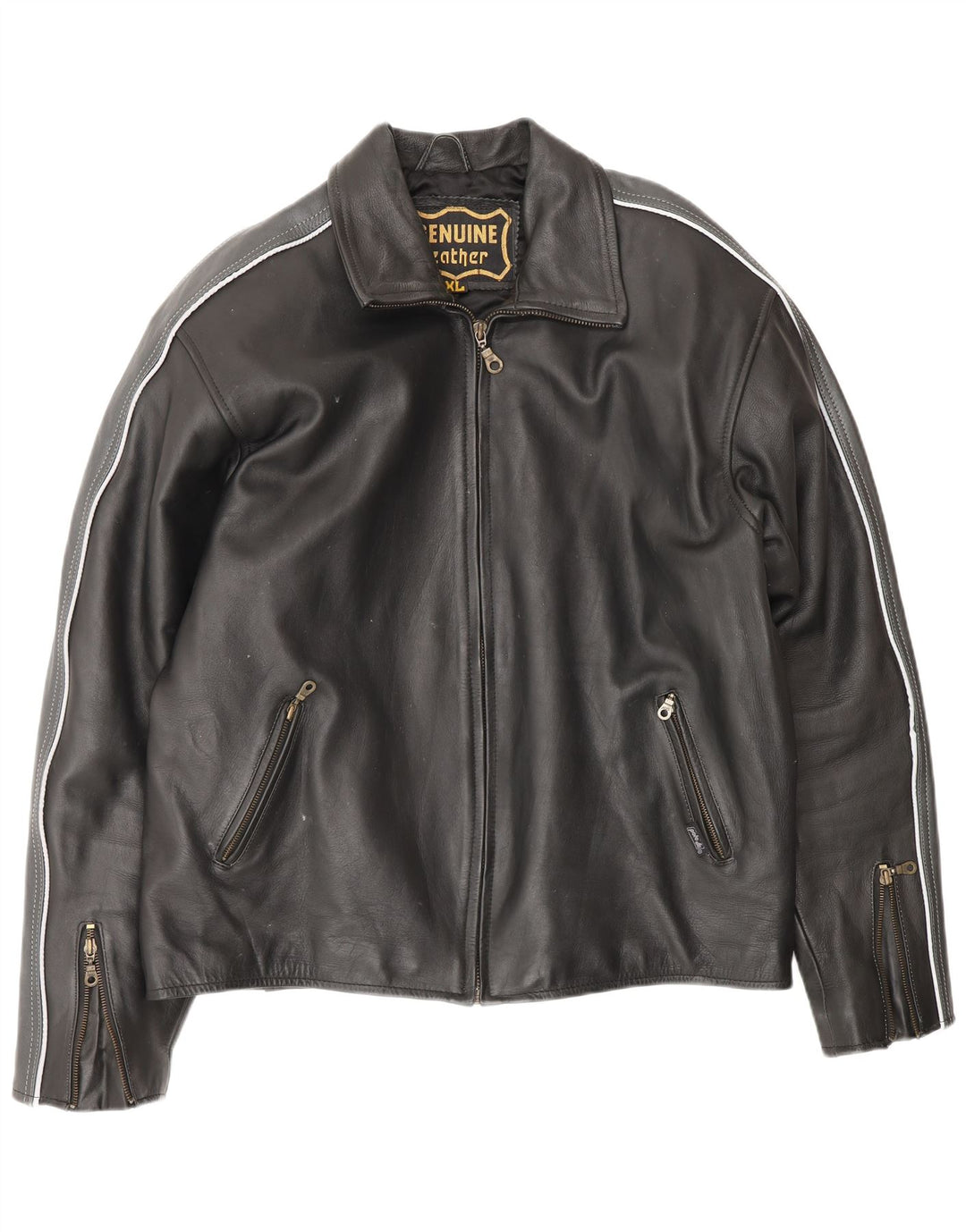 Jaqueta de couro masculina VINTAGE UK 42 XL couro colorblock preto