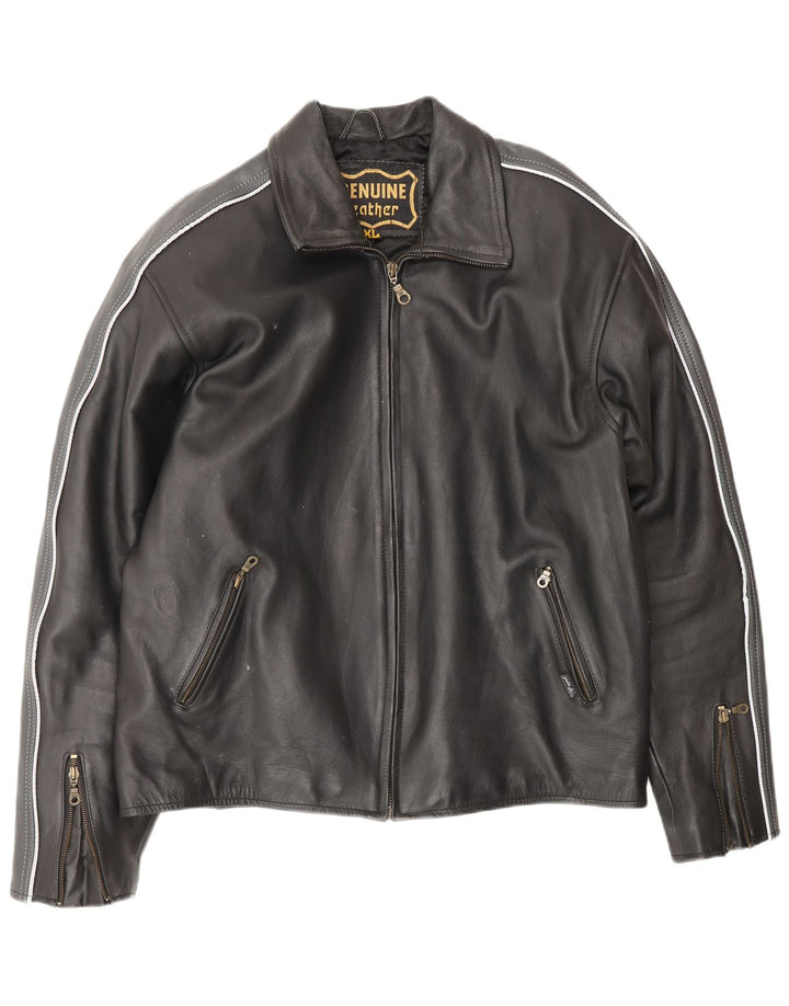 Jaqueta de couro masculina VINTAGE UK 42 XL couro colorblock preto