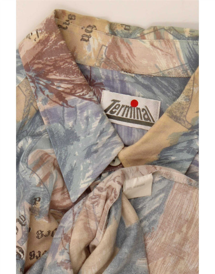 Camisa vintage masculina com padrão abstrato tamanho 39/40 médio multicolorido