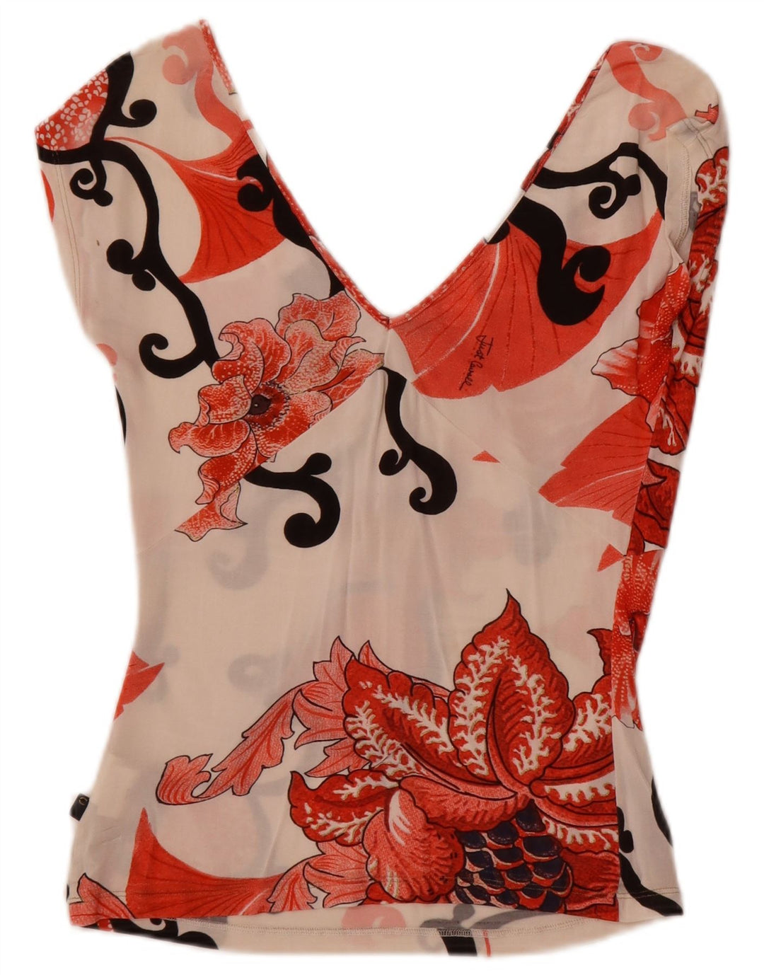 Blusa feminina Just Cavalli UK 14 grande off white floral elastano