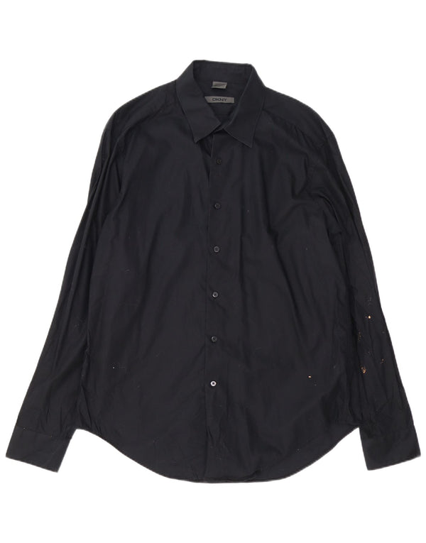 Camisa masculina Dkny Stretch Slim Fit tamanho 16 1/2 grande algodão preto