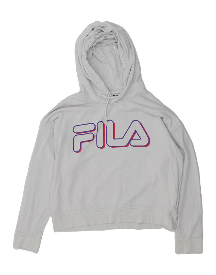 FILA Womens Graphic Hoodie Jumper UK 14 Medium Off White Cotton Vintage Fila and Second-Hand Fila from Messina Hembry 