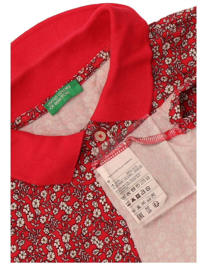 Camisa polo feminina Benetton UK 14 algodão floral rosa médio