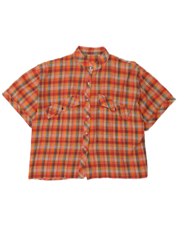 Blusa feminina vintage de manga curta UK 16 grande xadrez laranja