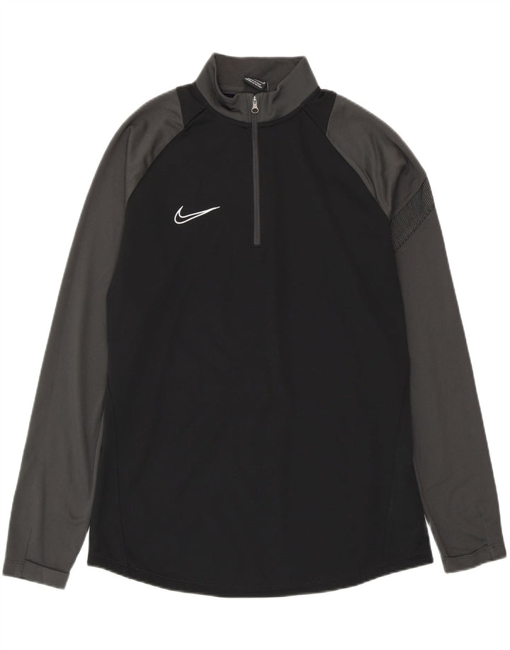 NIKE Masculino Dri Fit Zip Neck Pullover Treino Top Médio Preto Colourblock
