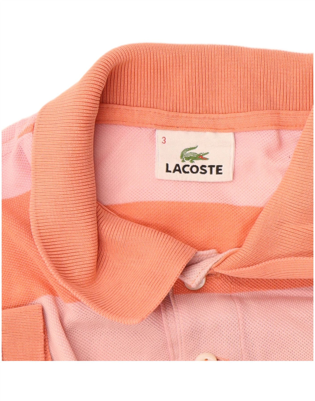 Camisa polo masculina Lacoste Rugby tamanho 3 pequeno algodão listrado laranja